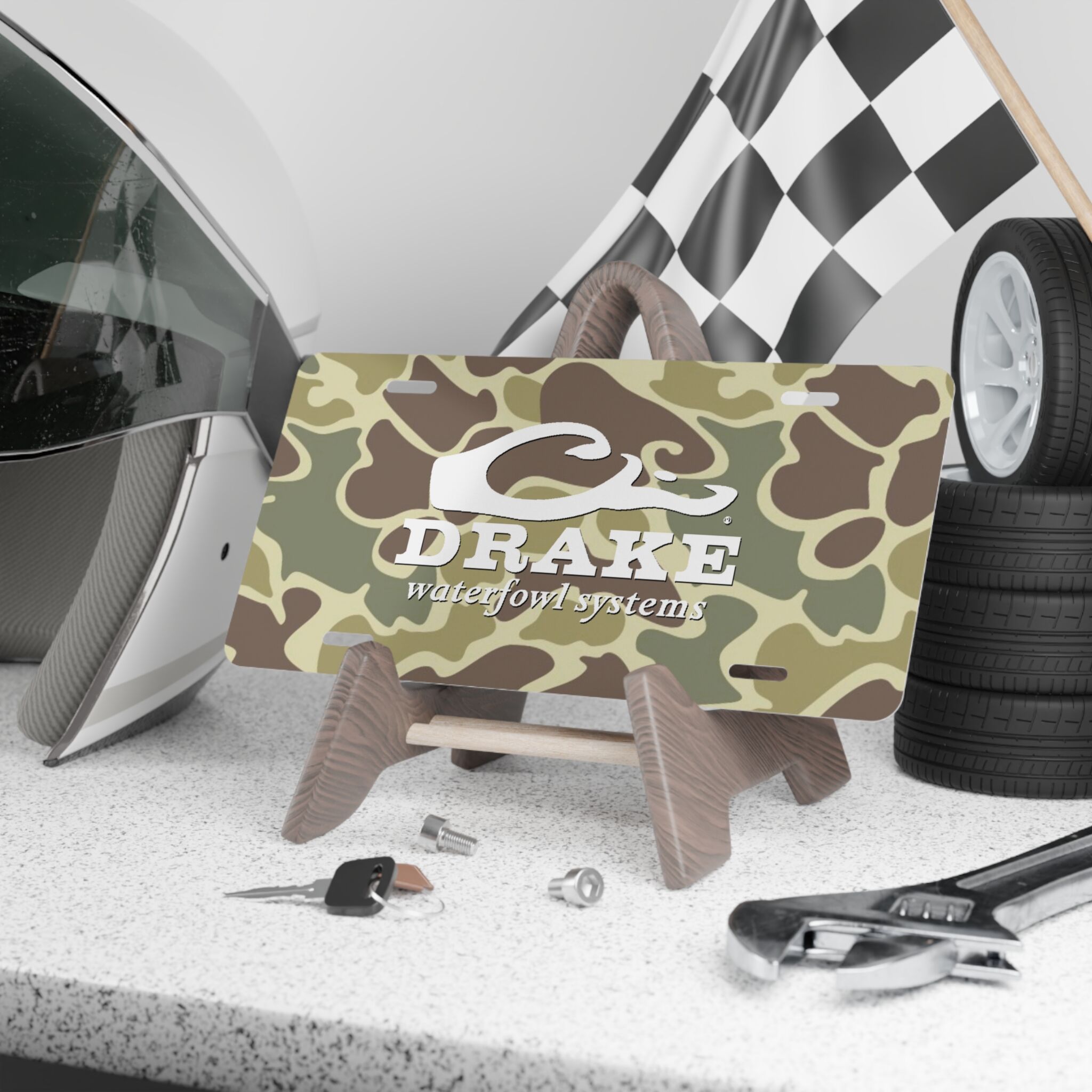 Custom Drake Woodland Camo Plate for Outdoor Enthusiasts || Stylish Camo Vanity Plate for Duck Hunters – Personalize Today!