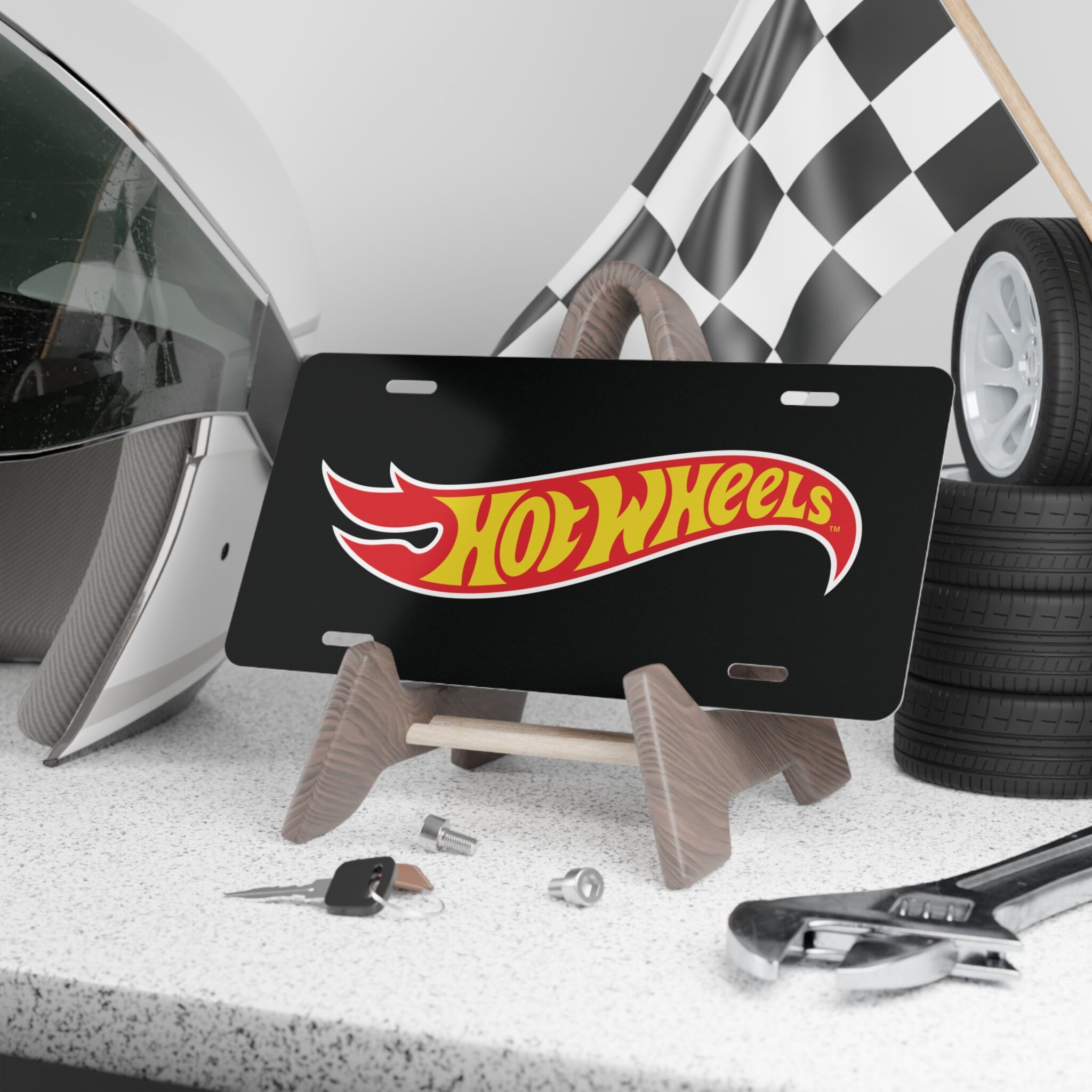 Custom Hot Wheels Vanity Plate – Personalize Your Ride Today! || Stylish Black Vanity Tag with Hot Wheels Design – Make a Statement on the Road!