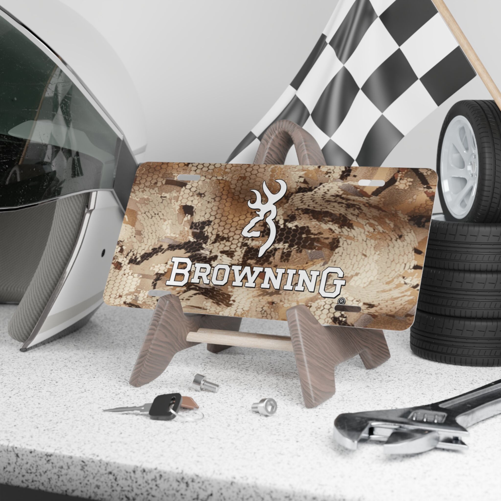 Custom Vanity Plate Tag With Browning And Waterfowl Marsh Camo