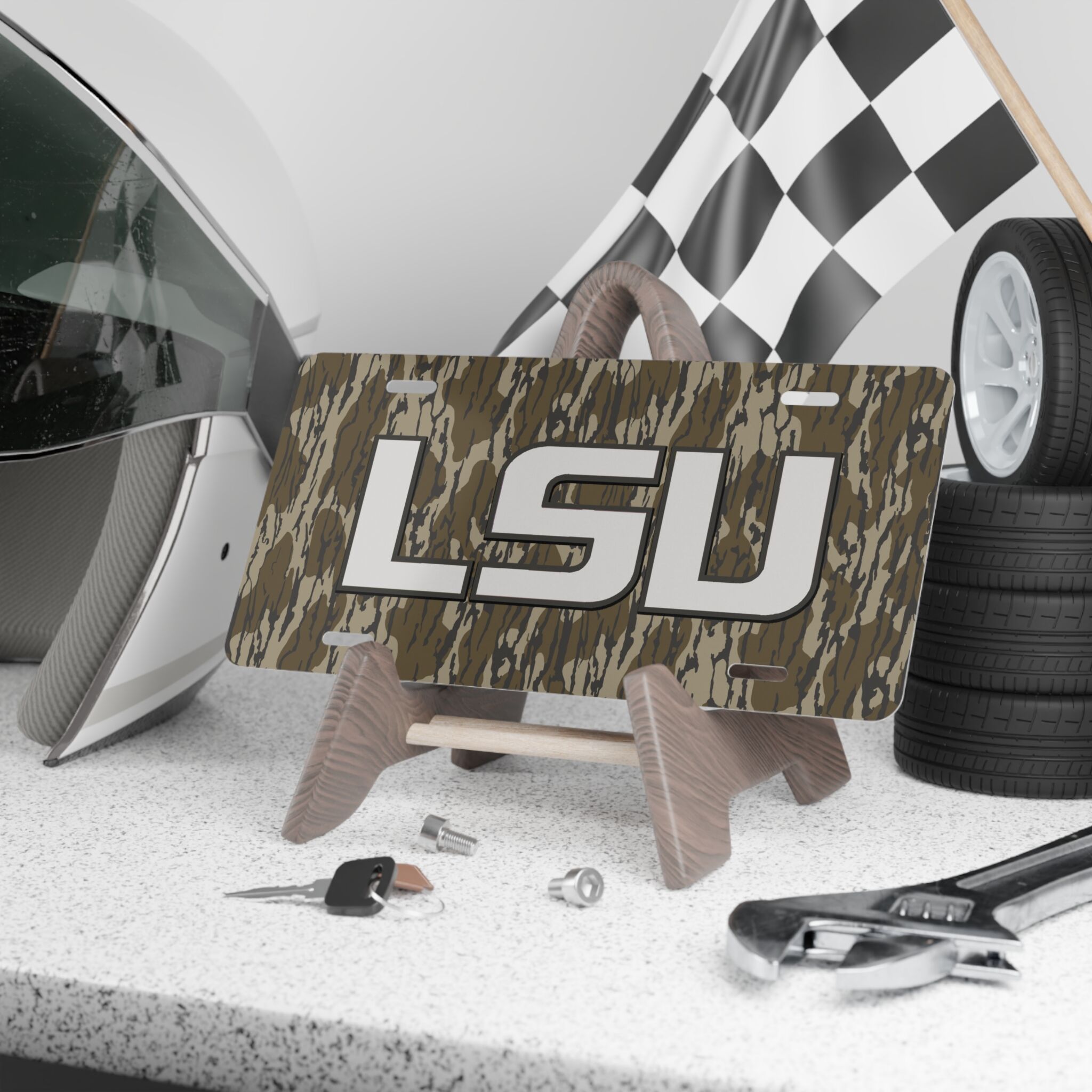 Weatherproof LSU Camo Vanity Plate for Rugged Vehicle Style