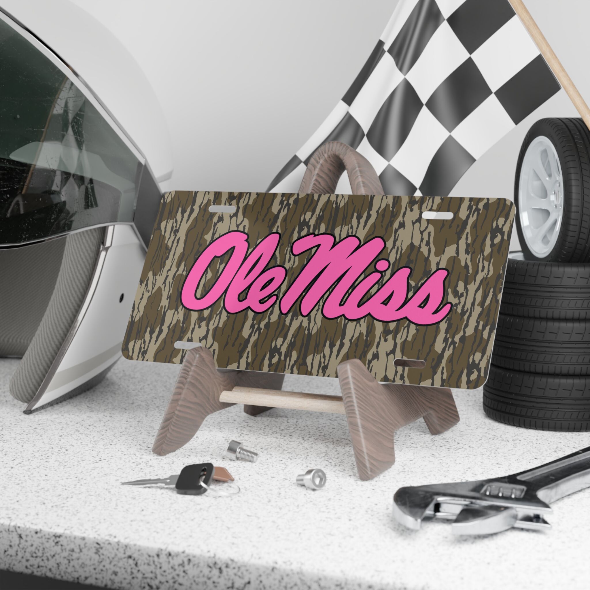 Ole Miss Pink Camo Front Plate – Durable Weatherproof Style
