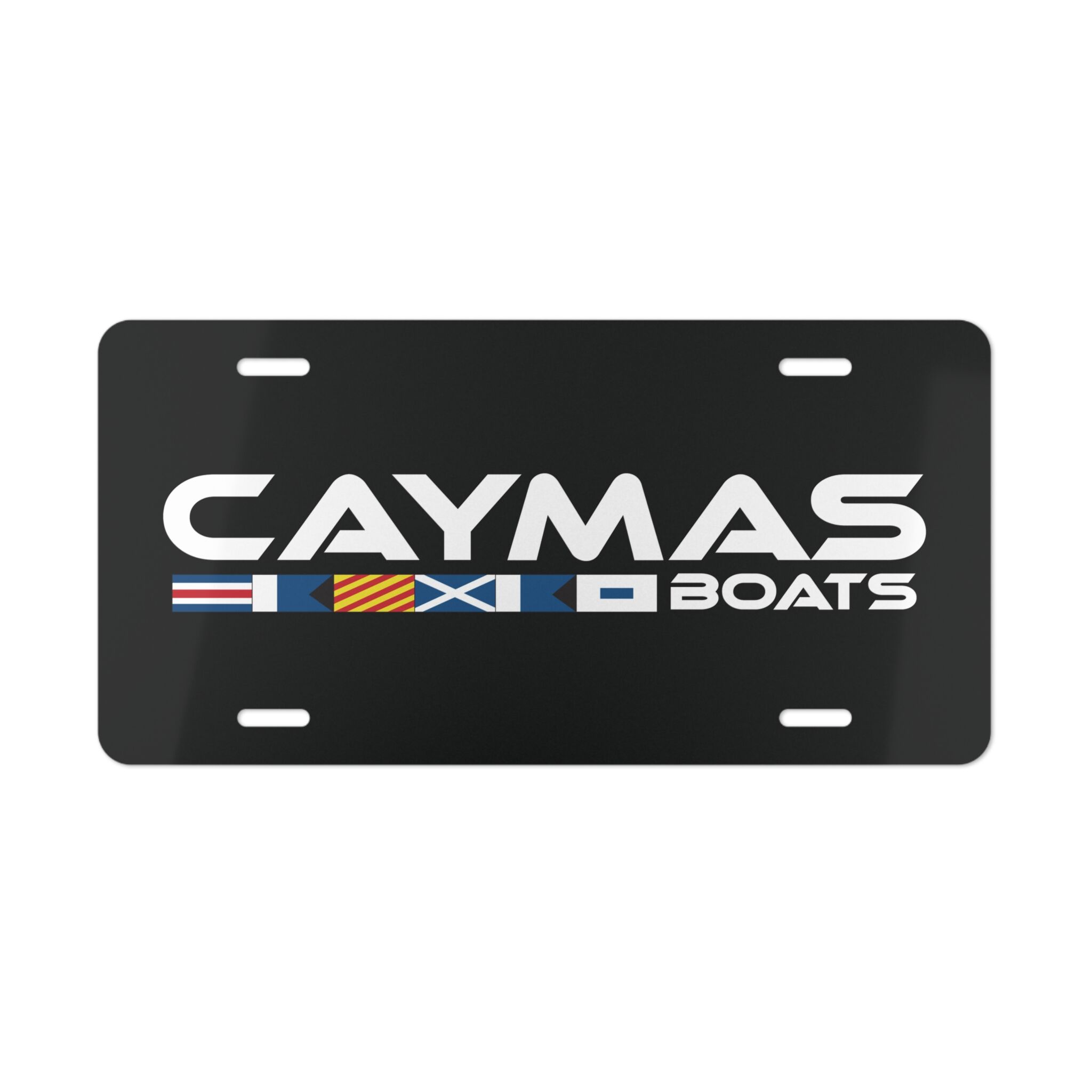 Caymas Logo Vanity Plate with Black Camo for Rugged Front-End Style