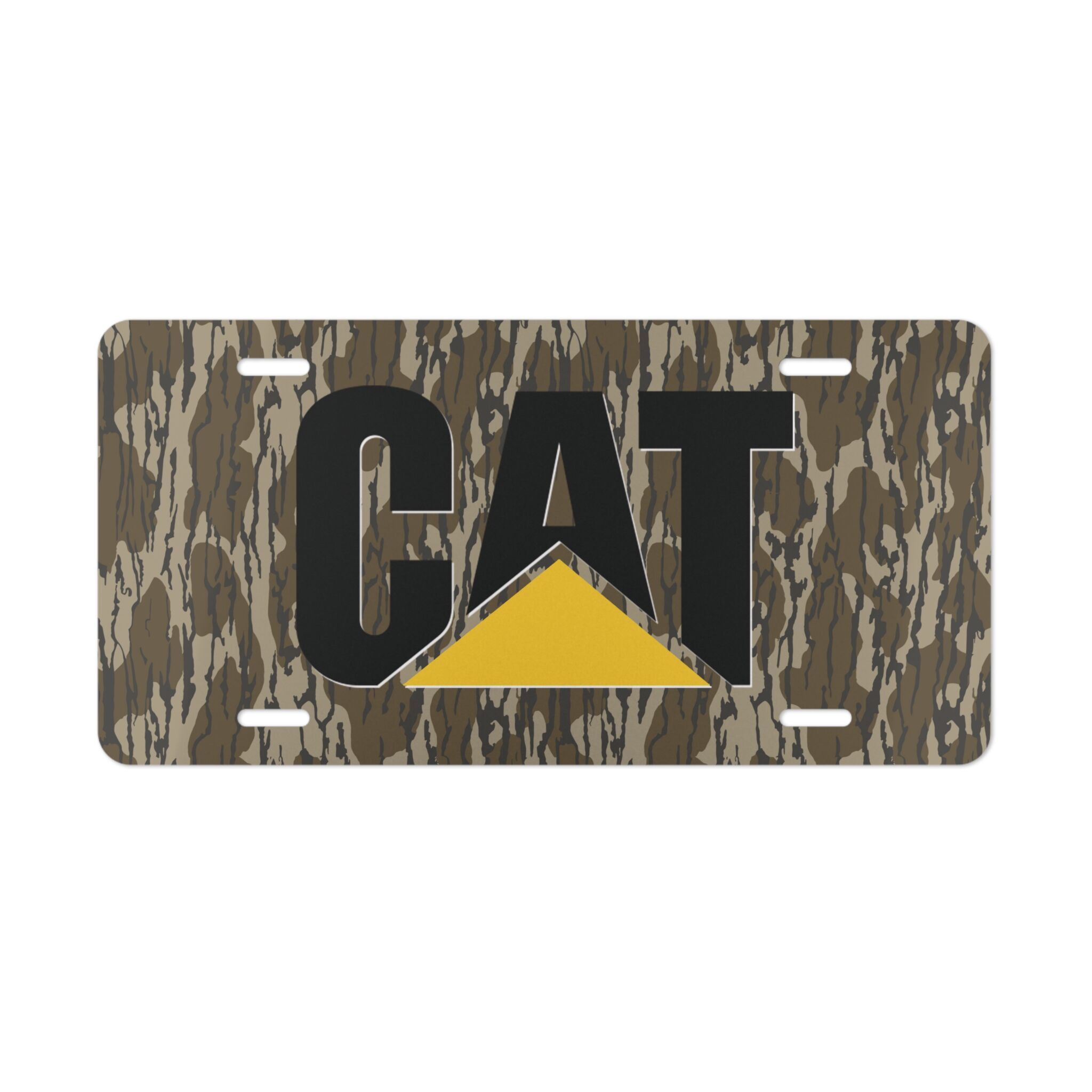 Hunter Camo Front License Plate with Bold CAT Logo for Rugged Vehicles
