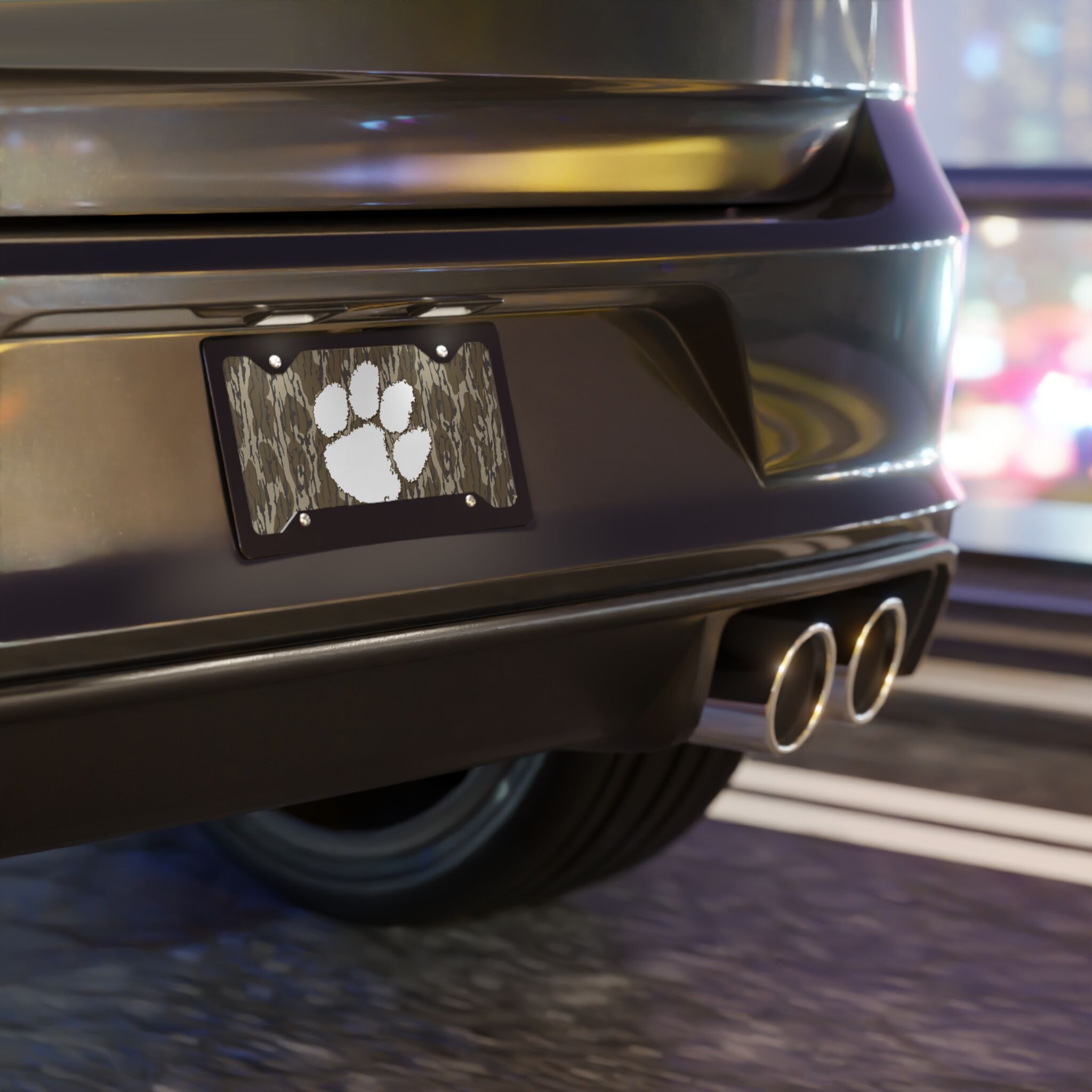 Authentic Hunter Camo Vanity Plate with Paw Print for Front Mount