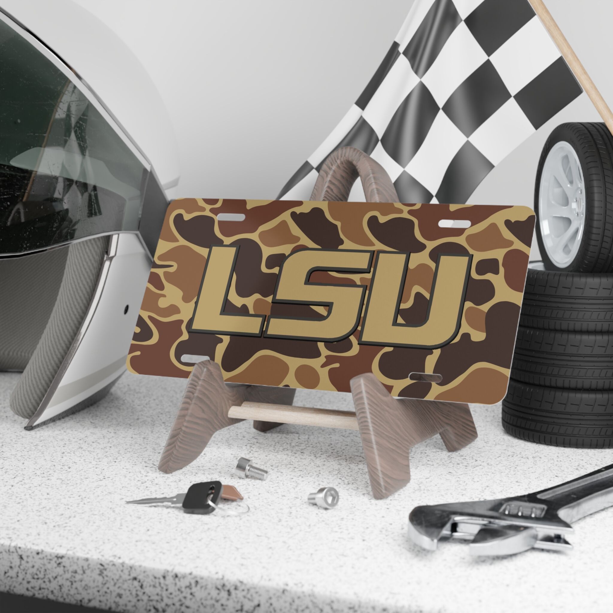 Authentic Hunter Camo LSU Vanity Plate for Durable Team Pride
